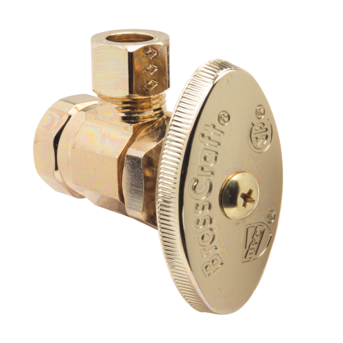 Plimpton & Hills - Brasscraft OR15X P 3/8 inch Female Pipe Thread x 3/8  inch Compression Multi-Turn Angled Stop Valve - Polished Brass