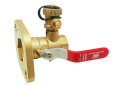Red and White 2412-1 Brass 1 inch Female Circulator Full Port Ball Valve Rotating Flange with Drain, Cap, Nuts and Bolts