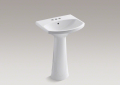 Kohler® 2362-4-0 Cimarron® Bathroom Sink Basin With Overflow Drain, Arched Shape, 2 in Faucet Hole Spacing, 22-3/4 in W x 18-7/8 in D x 34-1/2 in H, Wall Mount, Vitreous China, White