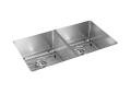 Elkay® ECTRU31179TC Crosstown® Transitional Kitchen Sink Kit, Polished Satin, Rectangle Shape, 14-1/2 in Left, 14-1/2 in Right L x 17 in Left, 17 in Right W Bowl x 9 in Left, 9 in Right D Bowl, 31-1/2 in L x 18-1/2 in W x 9 in H, Undermount Mounting