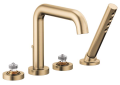 Brizo® T67435-GLLHP Roman Tub Trim, Litze™, 2 gpm Flow Rate, 9 to 16 in Center, Luxe Gold, 2 Handles, Function: Traditional, Domestic