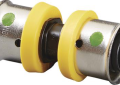 Viega 49378 PureFlow 1-1/2 inch Press x 1-1/4 inch Press Polymer Coupling with Attached Rings