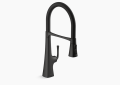 Kohler K-22061-BL Graze(R) Single-Handle Semi-Professional Kitchen Sink Faucet with 21-9/16" Spout - Matte Black