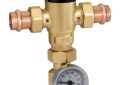 Caleffi 521516AC MixCal 3/4 inch Press Union Lead Free Brass Body Thermostatic Mixing Valve with Temperature Gauge and Check Valve