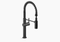 Kohler K-22973-BL Crue Single-Handle Semi-Professional Kitchen Faucet with Spring Pull-Down Spray - Matte Black